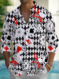 Oceanlyte Men's Graphic Casino Print Poker Print Long Sleeve Shirt with Chest Pocket