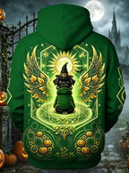 Oceanlyte Men's Graphic Halloween Dog Wizard Print Long Sleeve Hoodie with Chest Pocket