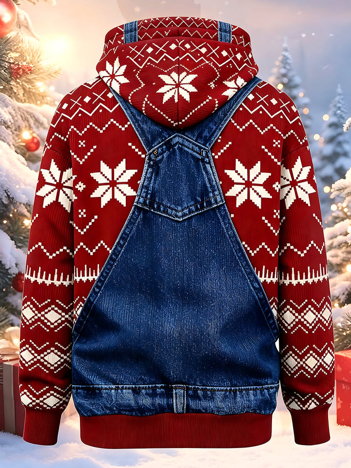 Oceanlyte Men's Graphic Christmas Rooster Print Long Sleeve Hoodie with Chest Pocket