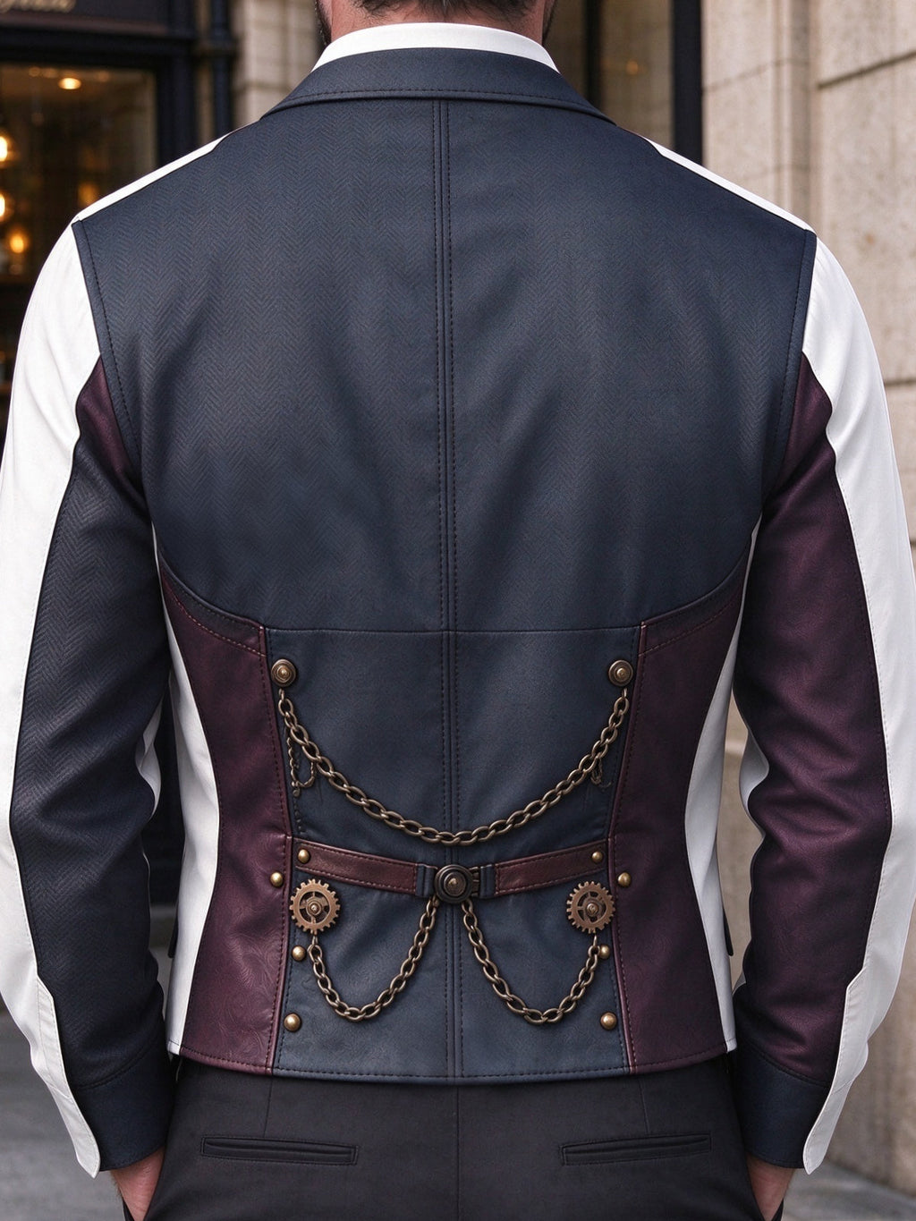 Oceanlyte Men's Retro Steampunk Gears And Mustache Print Long Sleeve Shirt with Chest Pocket