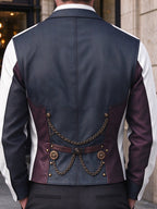 Oceanlyte Men's Retro Steampunk Gears And Mustache Print Long Sleeve Shirt with Chest Pocket