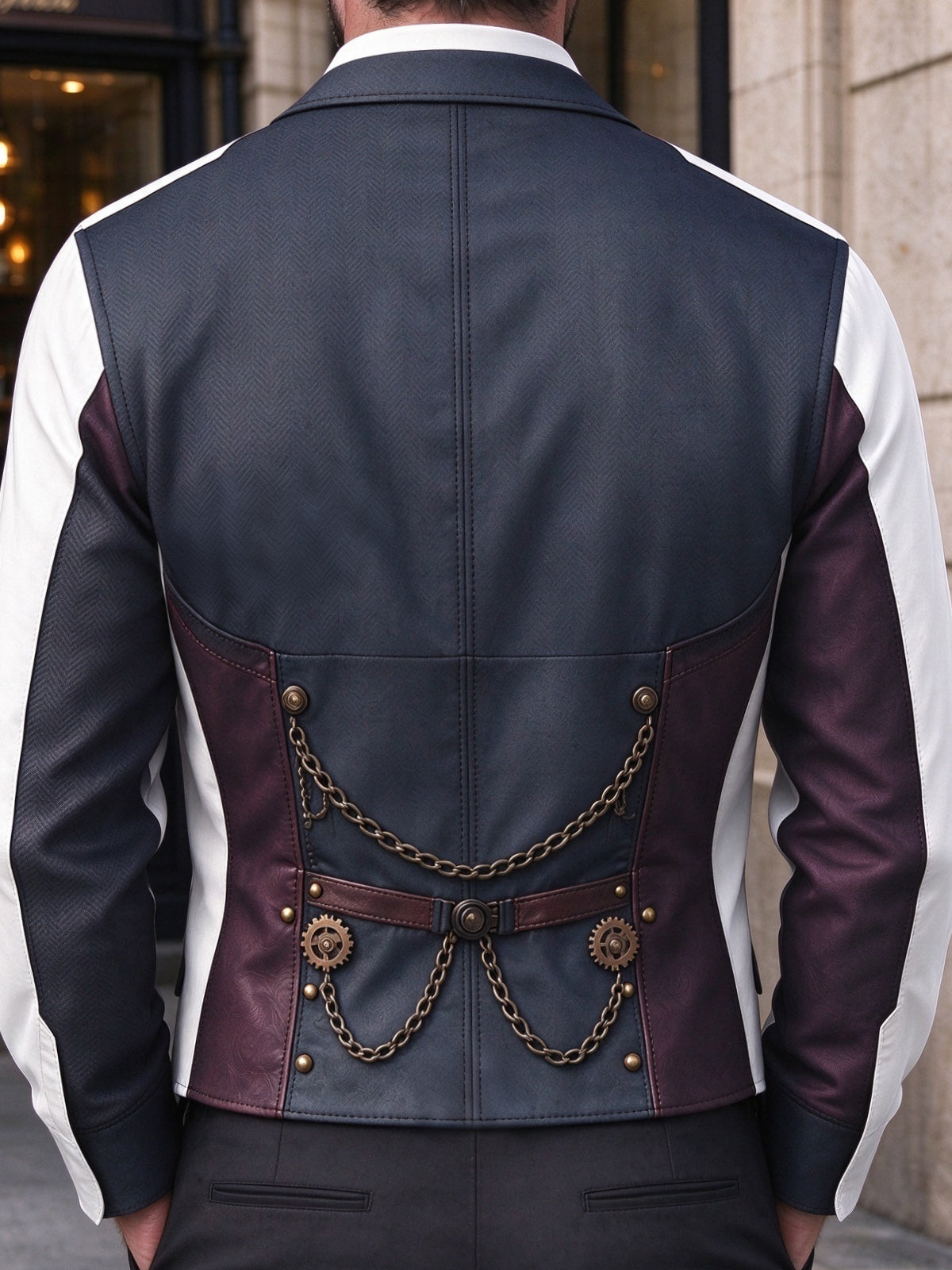 Oceanlyte Men's Retro Steampunk Gears And Mustache Print Long Sleeve Shirt with Chest Pocket