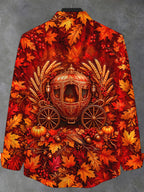 Oceanlyte Men's Autumn Carriage With Pumpkins And Leaves Print Long Sleeve Shirt with Chest Pocket