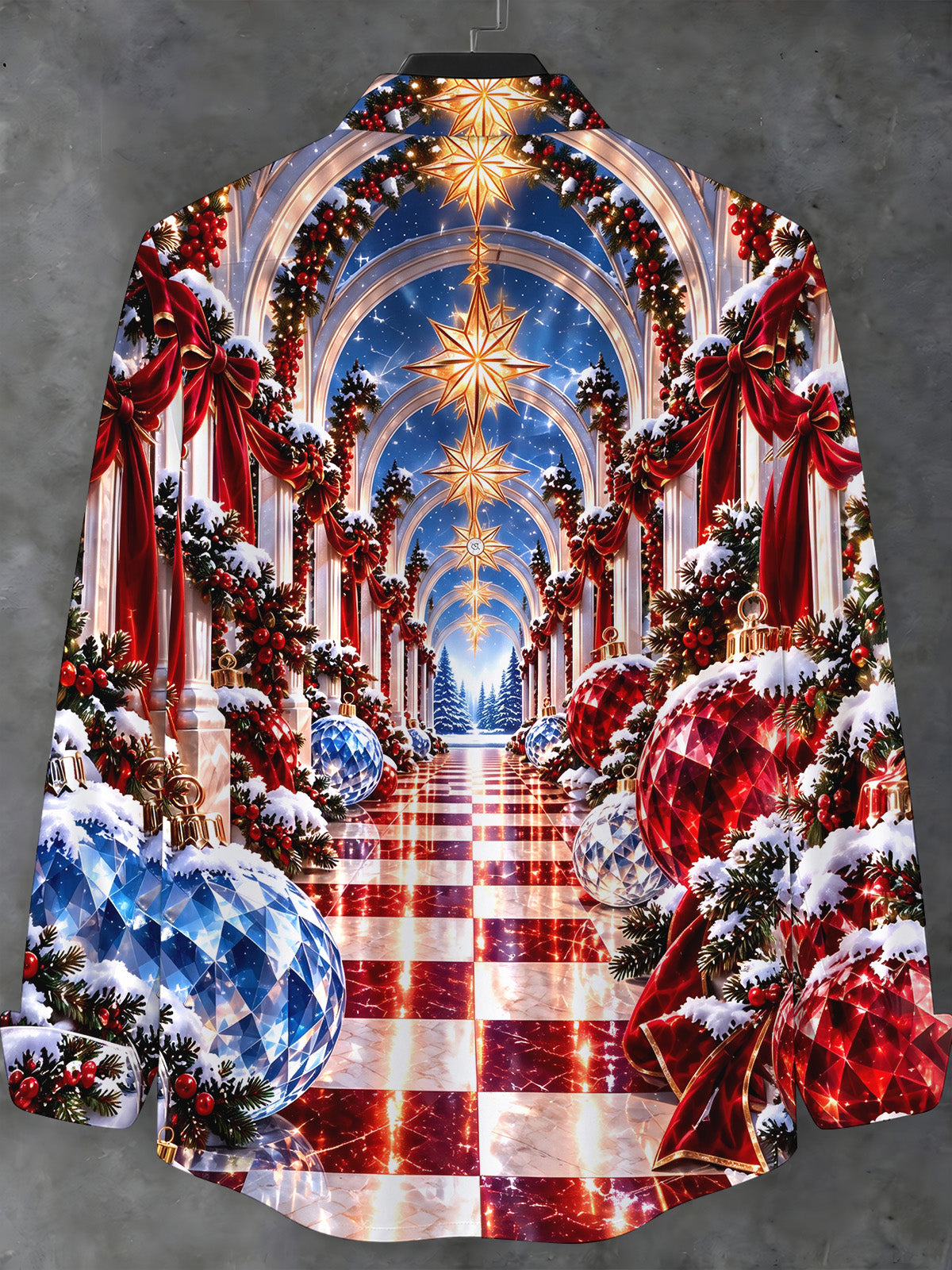 Oceanlyte Men's Long Sleeve Stand Collar Shirt - Christmas Arch With Ornaments And Snow Print