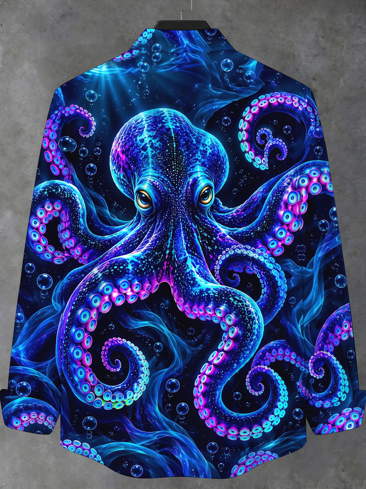 Oceanlyte Men's Hawaiian Neon Octopus And Bubbles Print Long Sleeve Shirt