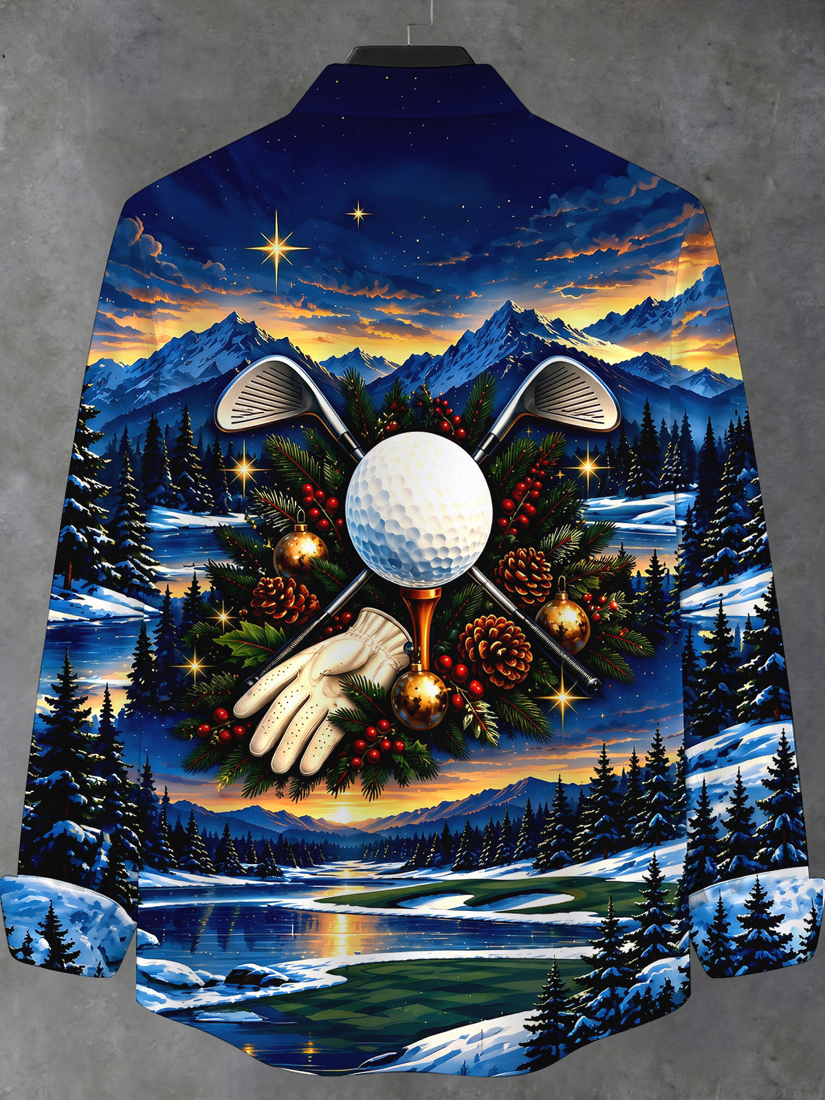 Oceanlyte Men's Long Sleeve Stand Collar Shirt - Golf Equipment And Christmas Ornaments Print