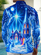 Oceanlyte Men's Long Sleeve Shirt - Christmas Gothic Church With Angels And Starburst Print with Chest Pocket