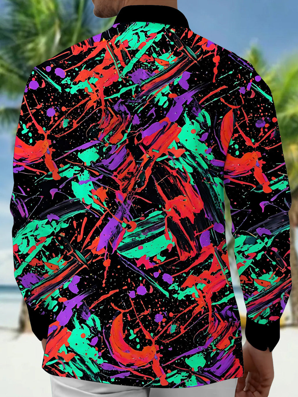 Oceanlyte Men's Long Sleeve Shirt - Abstract Colorful Paint Splatters And Brushstrokes Print with Chest Pocket