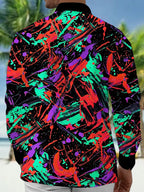 Oceanlyte Men's Long Sleeve Shirt - Abstract Colorful Paint Splatters And Brushstrokes Print with Chest Pocket