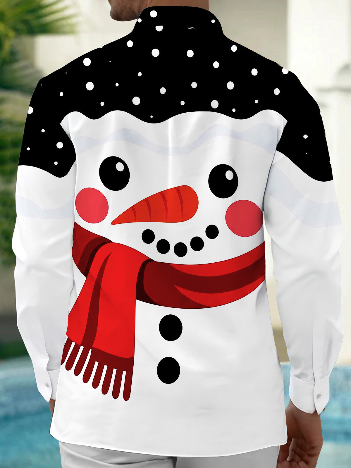 Oceanlyte Men's Graphic Snowman Print Christmas Print Long Sleeve Shirt with Chest Pocket