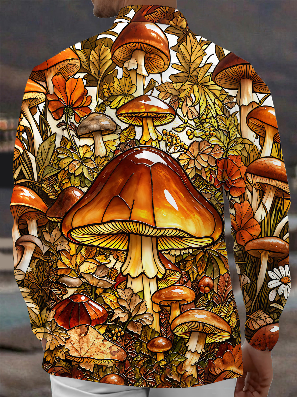 Oceanlyte Men's Printed Mushroom Forest Print Long Sleeve Shirt with Chest Pocket