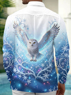 Oceanlyte Men's Printed Snowy Owl And Snowflakes Print Long Sleeve Shirt with Chest Pocket