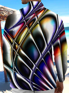 Oceanlyte Men's Printed Abstract Geometric Gradient Print Long Sleeve Shirt with Chest Pocket