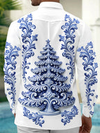 Oceanlyte Men's Long Sleeve Shirt - Christmas Tree With Baroque Floral Patterns Print with Chest Pocket