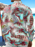 Oceanlyte Men's Printed Abstract Fluid Marble Print Long Sleeve Shirt with Chest Pocket
