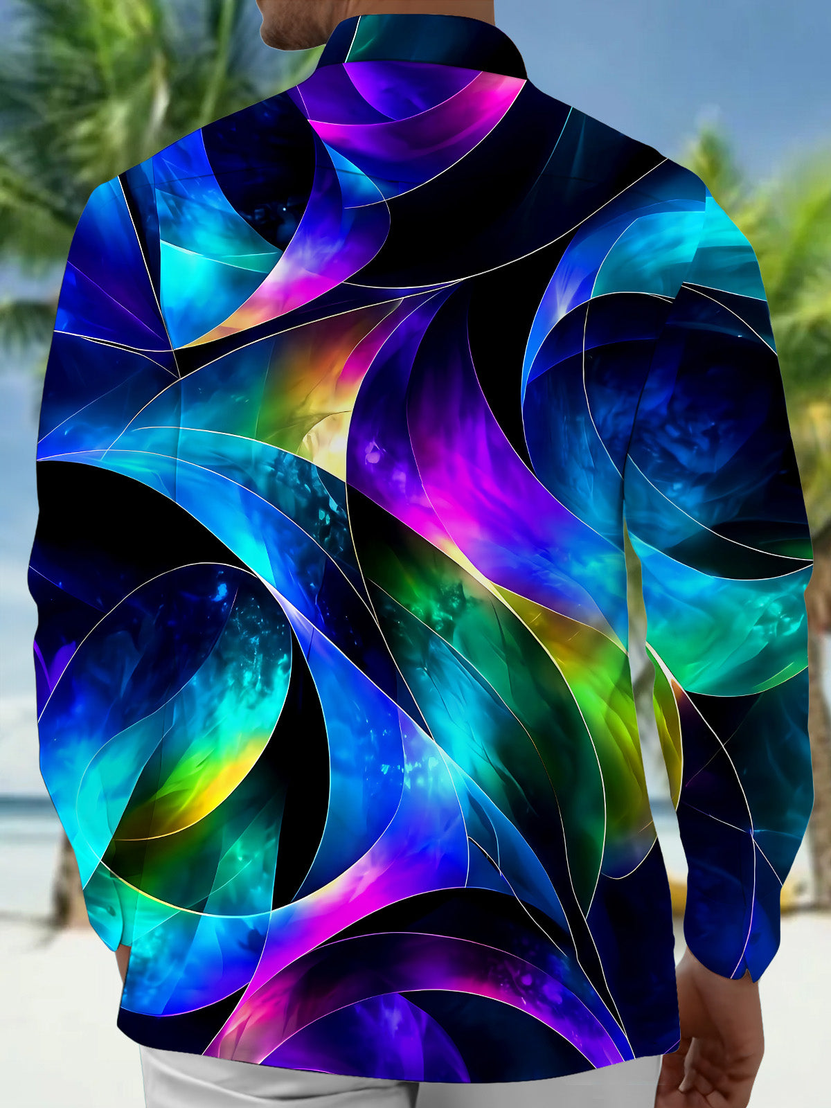 Oceanlyte Men's Abstract Swirling Colorful Patterns Print Long Sleeve Shirt with Chest Pocket