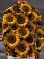 Oceanlyte Men's Hawaiian Sunflower Print Long Sleeve Shirt with Chest Pocket