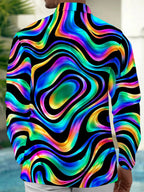 Oceanlyte Men's Printed Neon Abstract Wavy Lines Print Long Sleeve Shirt with Chest Pocket