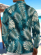 Oceanlyte Men's Hawaiian Tropical Leaf Print Long Sleeve Shirt with Chest Pocket