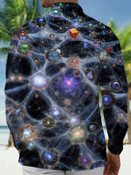 Oceanlyte Men's Graphic Cosmic Space Nebula Print Long Sleeve Shirt with Chest Pocket