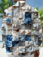 Oceanlyte Men's Patterned 3D Stone Blocks Print Long Sleeve Shirt with Chest Pocket