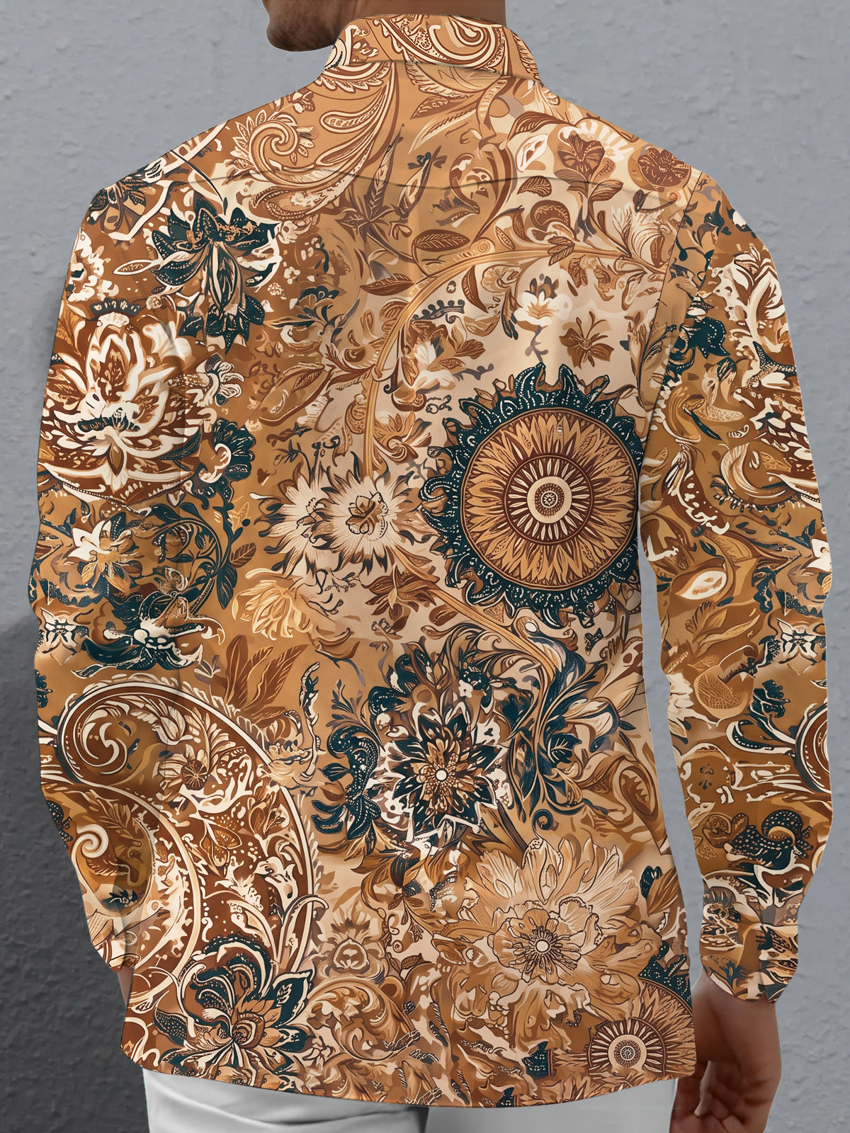 Oceanlyte Men's Paisley And Floral Medallion Print Long Sleeve Shirt with Chest Pocket