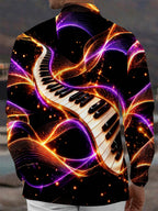 Oceanlyte Men's Abstract Piano Keys And Neon Light Waves Print Long Sleeve Shirt with Chest Pocket