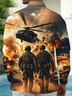 Oceanlyte Men's Long Sleeve Shirt - The "Ground Pounder" Military Soldiers And Helicopter Print with Chest Pocket