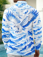 Oceanlyte Men's Graphic Eagle With Wings And Mountains Print Long Sleeve Shirt with Chest Pocket