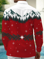 Oceanlyte Men's Printed Snowy Mountains And Pine Forest Print Long Sleeve Shirt with Chest Pocket
