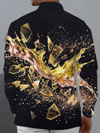 Oceanlyte Men's 3D 3D Gold Liquid Splash Print Long Sleeve Shirt with Chest Pocket