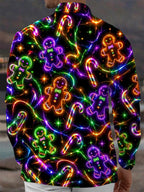 Oceanlyte Men's Graphic Neon Gingerbread Man Print Long Sleeve Shirt with Chest Pocket
