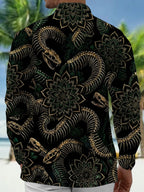 Oceanlyte Men's Snake Skeleton And Floral Mandala Print Long Sleeve Shirt with Chest Pocket