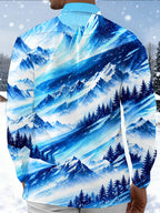 Oceanlyte Men's Printed Snowy Mountains And Pine Forest Print Long Sleeve Shirt with Chest Pocket