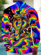 Oceanlyte Men's Printed Colorful Psychedelic Cobra Print Long Sleeve Shirt with Chest Pocket