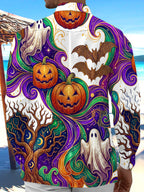 Oceanlyte Men's Graphic Halloween Pumpkins Print Ghosts Print Long Sleeve Shirt with Chest Pocket