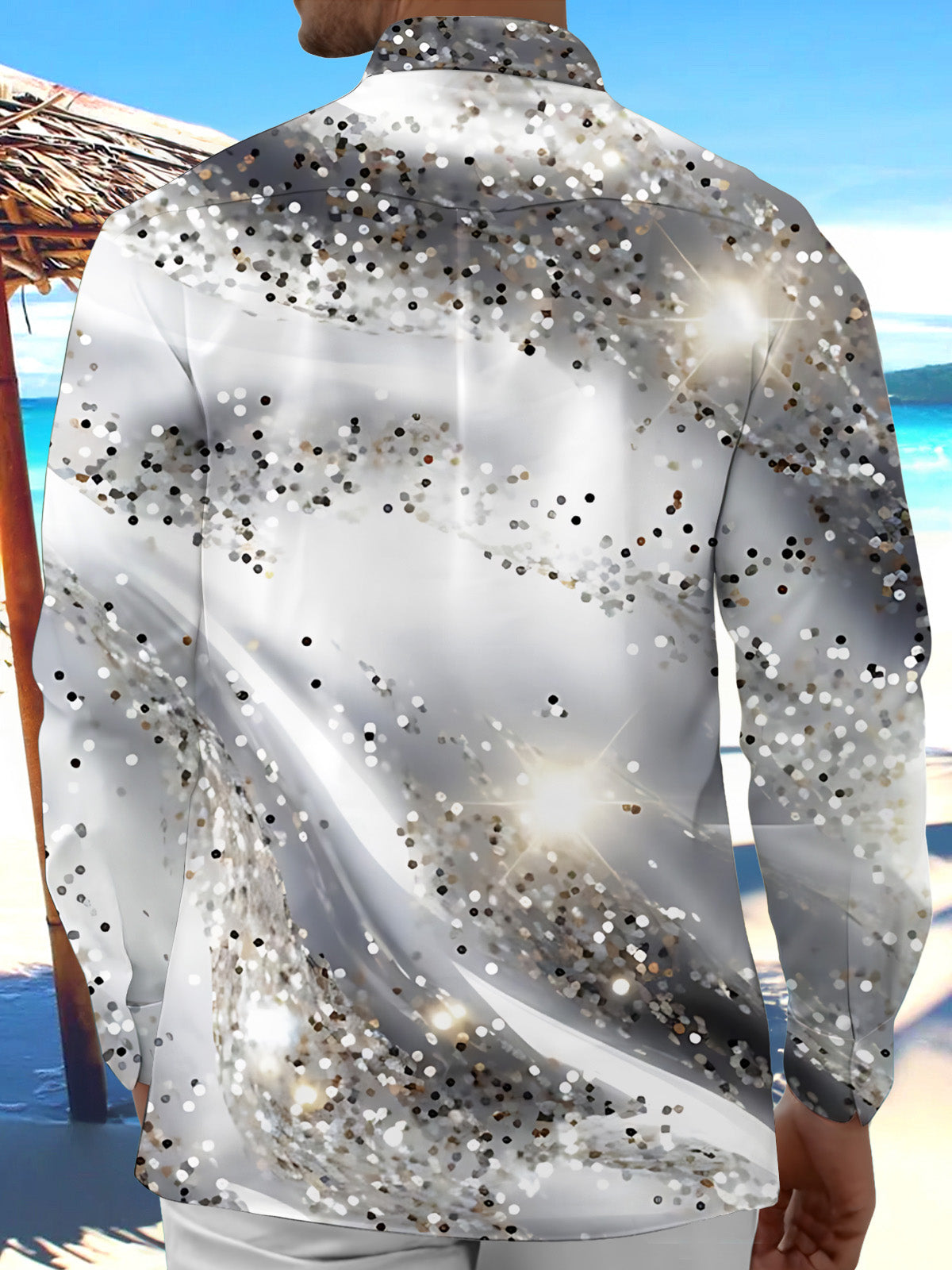 Oceanlyte Men's Printed Abstract Confetti Dots Print Long Sleeve Shirt with Chest Pocket
