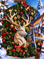 Oceanlyte Men's Long Sleeve Shirt - Golden White Deer And Christmas Ornaments Print with Chest Pocket