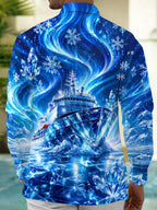 Oceanlyte Men's Graphic Ice Ship Print Snowflakes Print Long Sleeve Shirt with Chest Pocket
