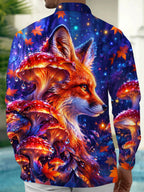 Oceanlyte Men's Fox And Mushrooms With Maple Leaves Print Long Sleeve Shirt with Chest Pocket