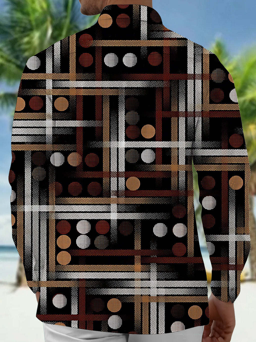 Oceanlyte Men's Printed Geometric Grid Pattern Long Sleeve Shirt with Chest Pocket