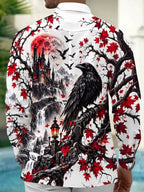 Oceanlyte Men's Graphic Halloween Crow Print Long Sleeve Shirt with Chest Pocket