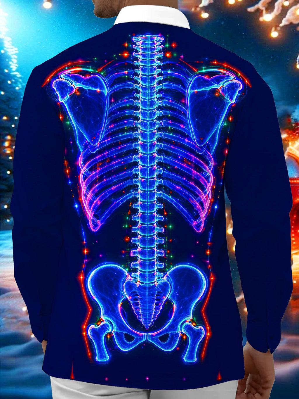 Oceanlyte Men's Neon Skeleton Anatomy With Organs Print Long Sleeve Shirt with Chest Pocket