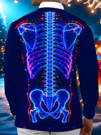 Oceanlyte Men's Neon Skeleton Anatomy With Organs Print Long Sleeve Shirt with Chest Pocket