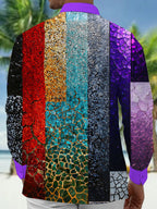 Oceanlyte Men's Printed Colorful Mosaic Crack Collage Print Long Sleeve Shirt with Chest Pocket