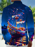 Oceanlyte Men's Graphic Glowing Ship Print Long Sleeve Shirt with Chest Pocket