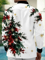 Oceanlyte Men's Watercolor Christmas Tree And Snowflakes Print Long Sleeve Shirt with Chest Pocket