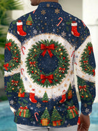 Oceanlyte Men's Christmas Wreath With Red Bows Print Long Sleeve Shirt with Chest Pocket