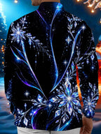 Oceanlyte Men's Long Sleeve Shirt - Crystal Snowflakes And Geometric Ice Patterns Print with Chest Pocket