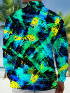 Oceanlyte Men's Tie Dye Abstract Paint Splatter Print Long Sleeve Shirt with Chest Pocket